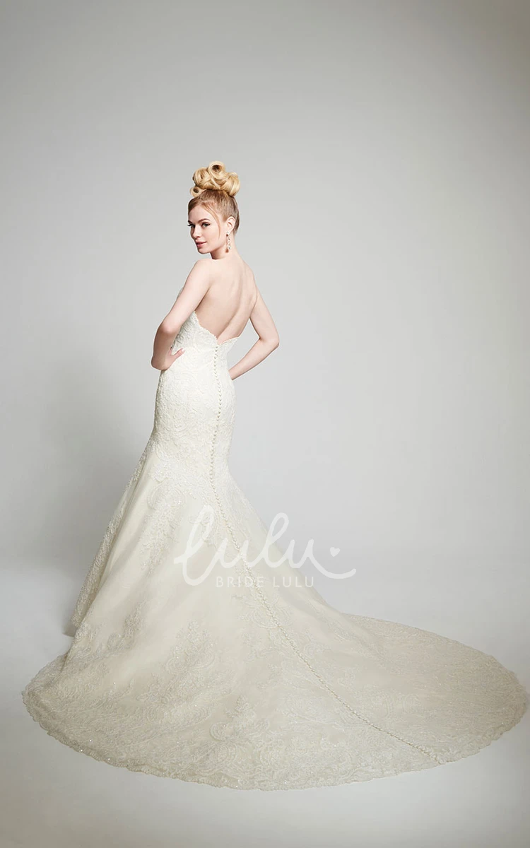 Sequined Sweetheart Mermaid Wedding Dress with Deep-V Back Glamorous Lace Dress