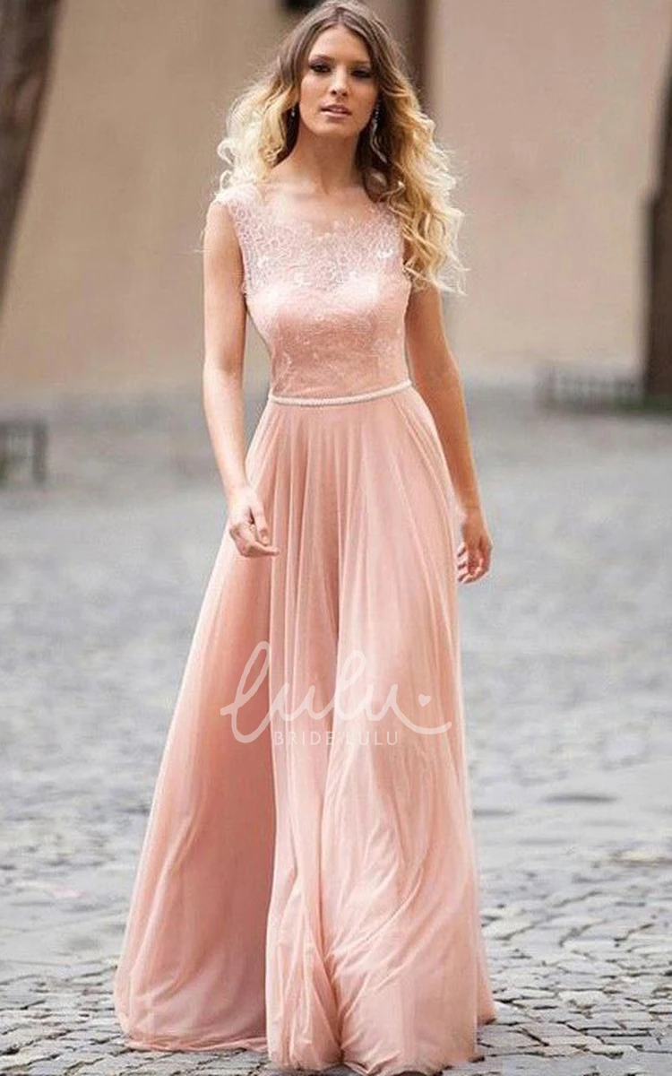Modest Lace-up Back Prom Dress A-Line Sleeveless Chiffon Formal Dress