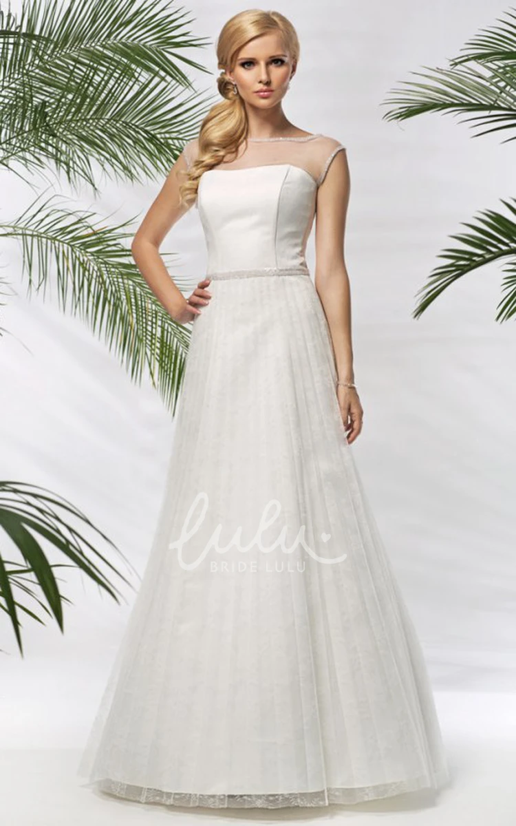 Long Strapless Satin & Tulle Wedding Dress A-Line Pleated Jeweled