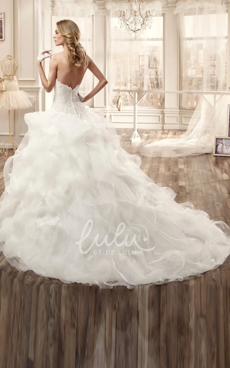 Strapless Wedding Dress with Cascading Ruffles and Low Back Romantic Bridal Gown
