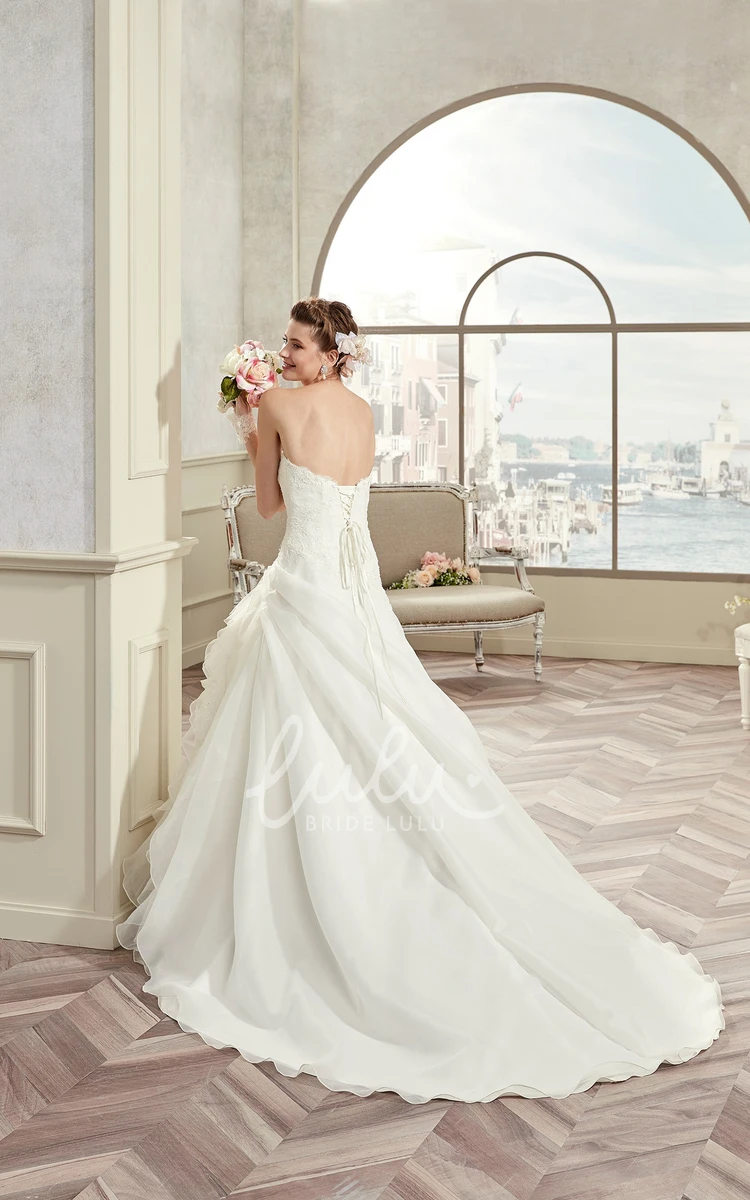 A-Line Lace Ruching Wedding Dress with Beaded Details Flowy and Chic