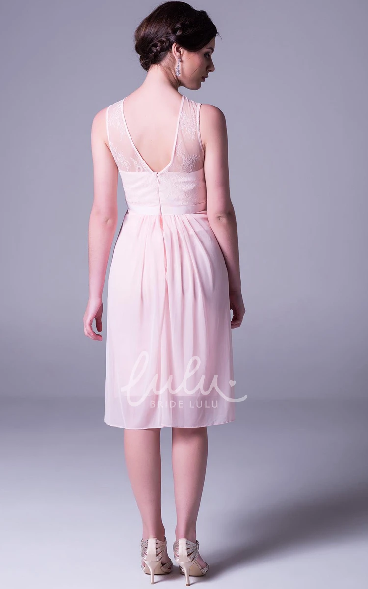 Lace Empire Knee-Length Sleeveless Prom Dress with Jewel Neckline