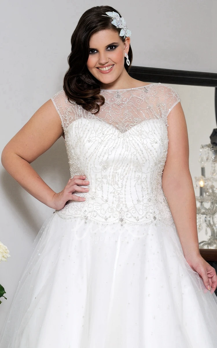 Beaded Tulle A-Line Wedding Dress with Illusion Bateau Neckline