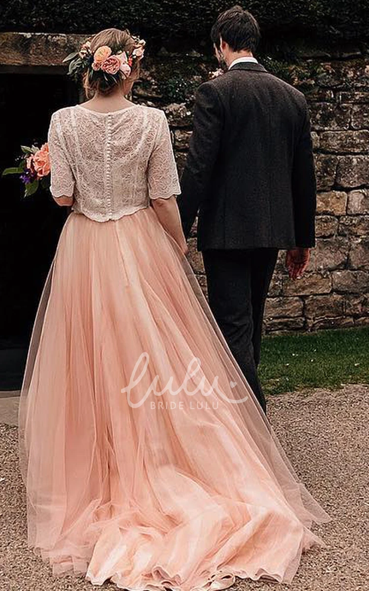 A-Line Tulle Wedding Dress with Jewel Neckline and Open Back Elegant