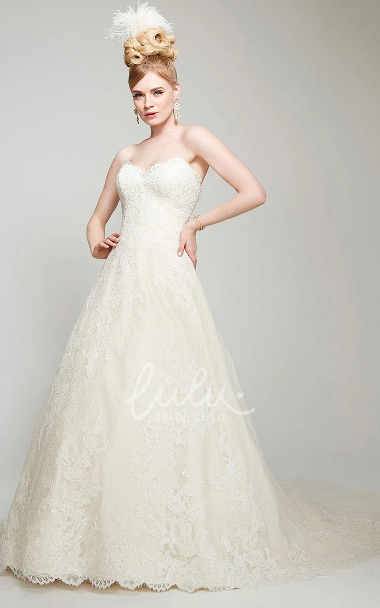 Lace Backless A-Line Wedding Dress with Sweetheart Neckline