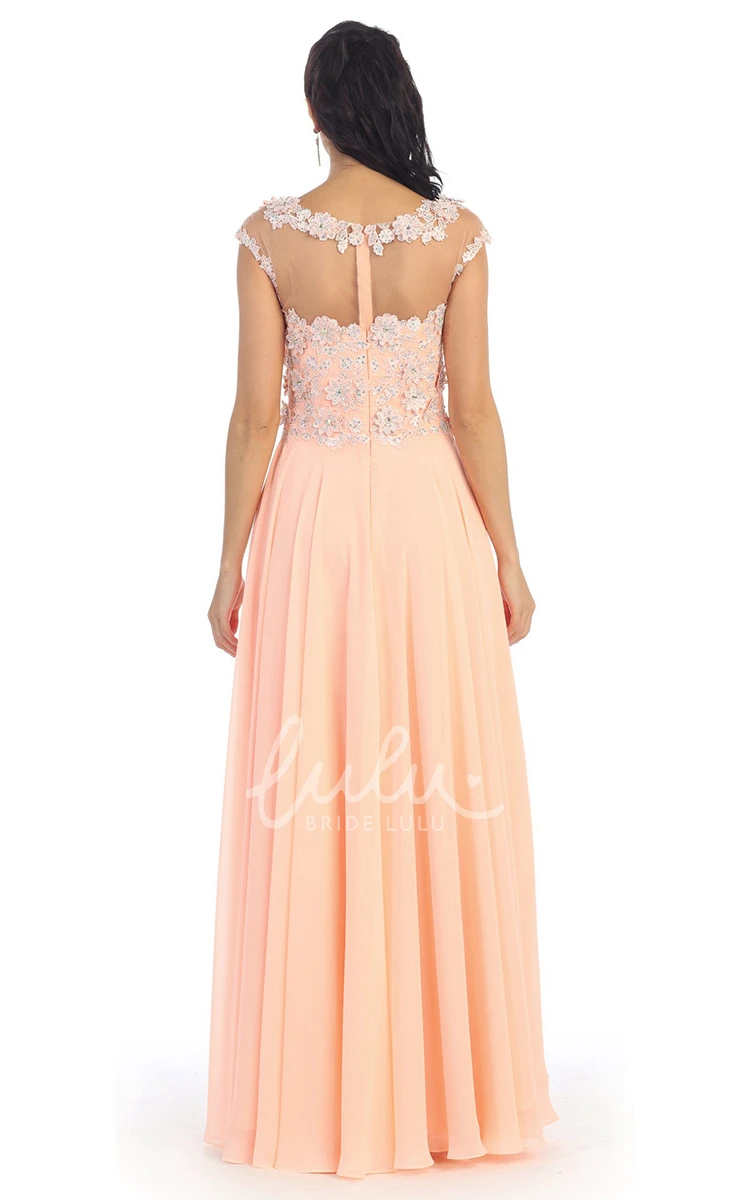 Chiffon Illusion Applique A-Line Bridesmaid Dress