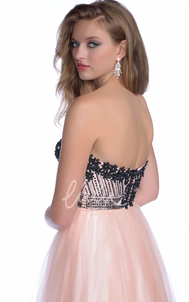 Sequined Flower A-Line Sweetheart Prom Dress in Tulle