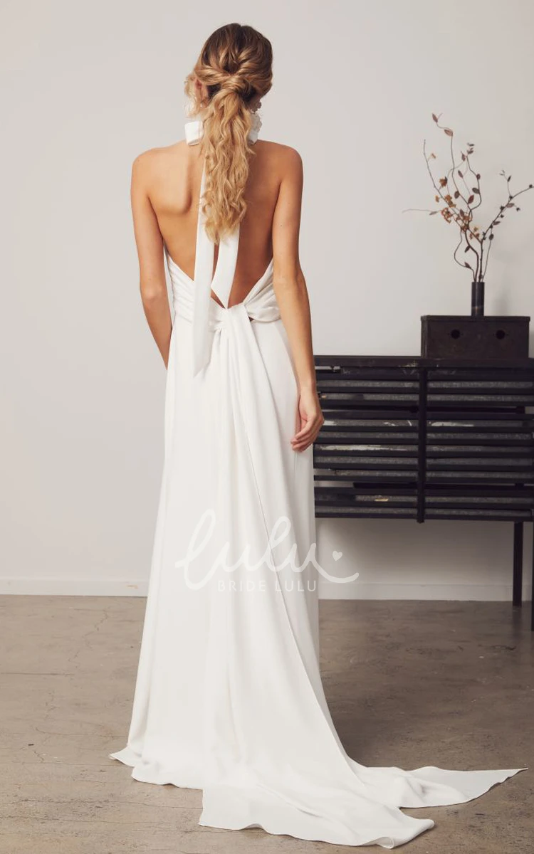 Halter A-Line Satin Garden Wedding Dress Romantic and Sexy with Deep-V Back