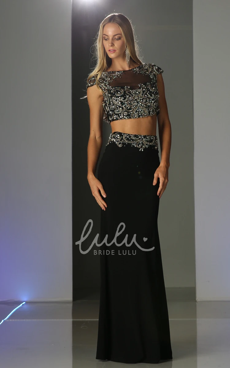 Two-Piece Jersey Illusion Dress with Beading for Formal Events