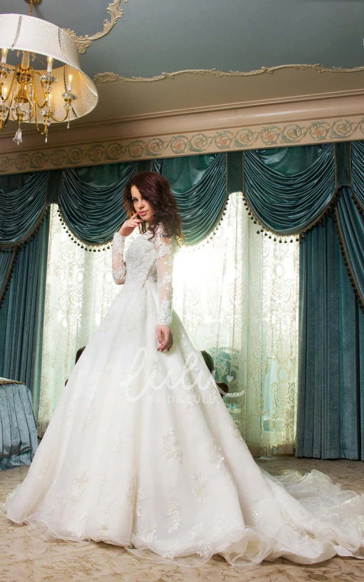Beaded Tulle and Lace Satin Wedding Dress in Ball Gown Style