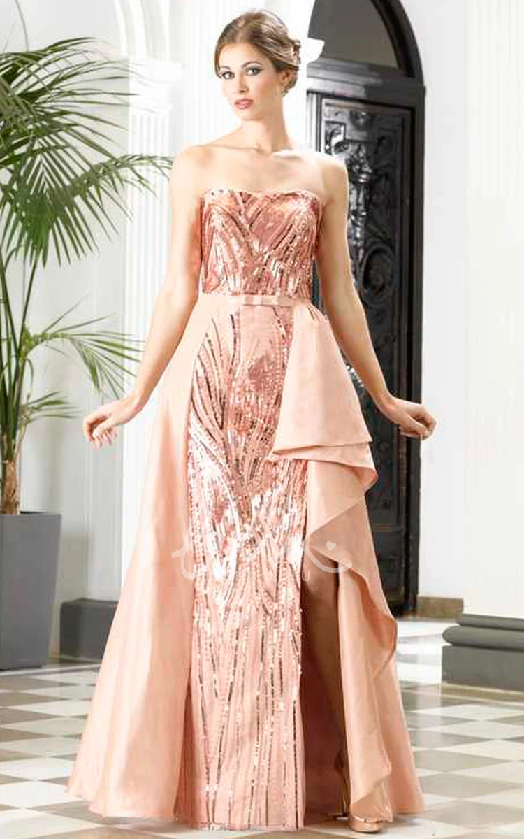 Sequin Split Front A-Line Prom Dress with Detachable Train