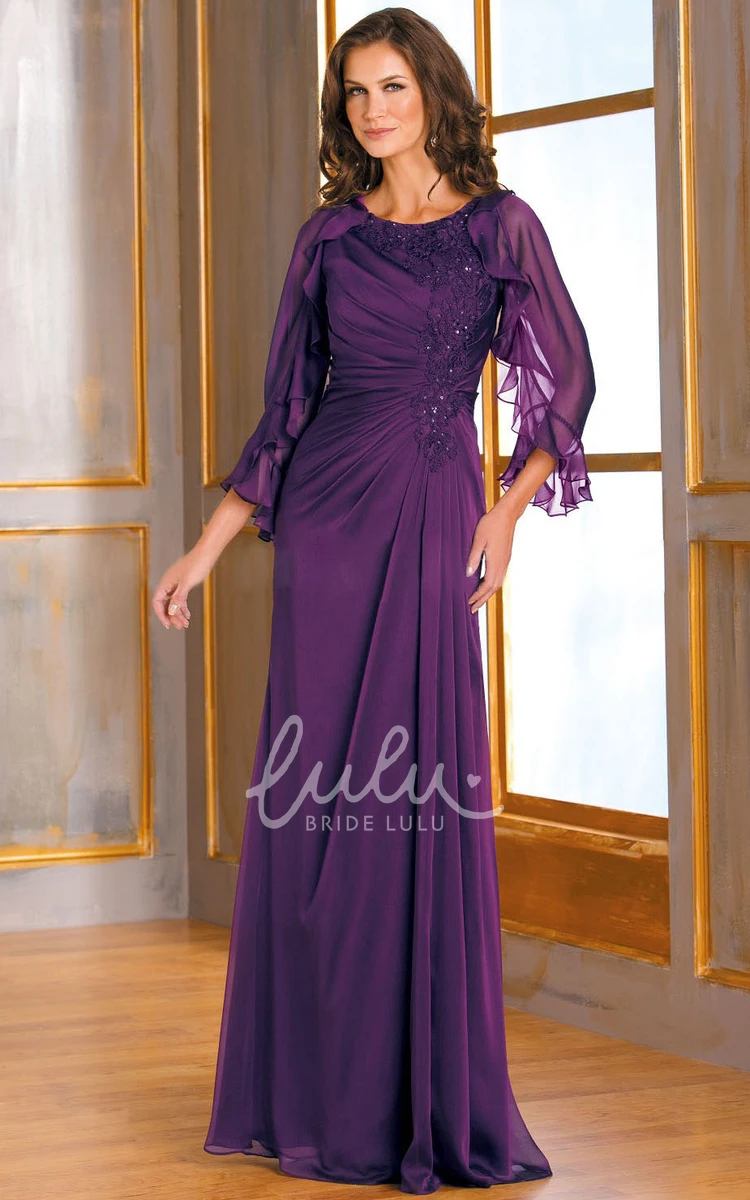 Ruffled Beaded Mother Of The Bride Dress with Long Sleeves