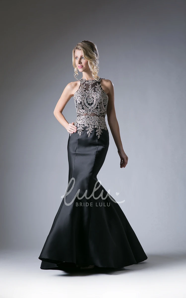 Long Sleeveless Backless Formal Dress with Appliques and Beading