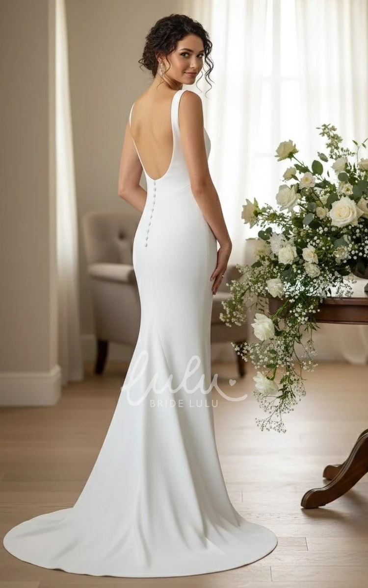 Simple Modern Sleeveless Wedding Dress Mermaid Draping Ivory Bridal Gown