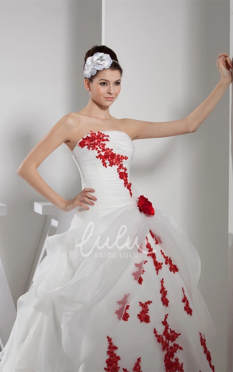 Two-Tone Tulle Wedding Ball Gown with Flowers Strapless Ruched