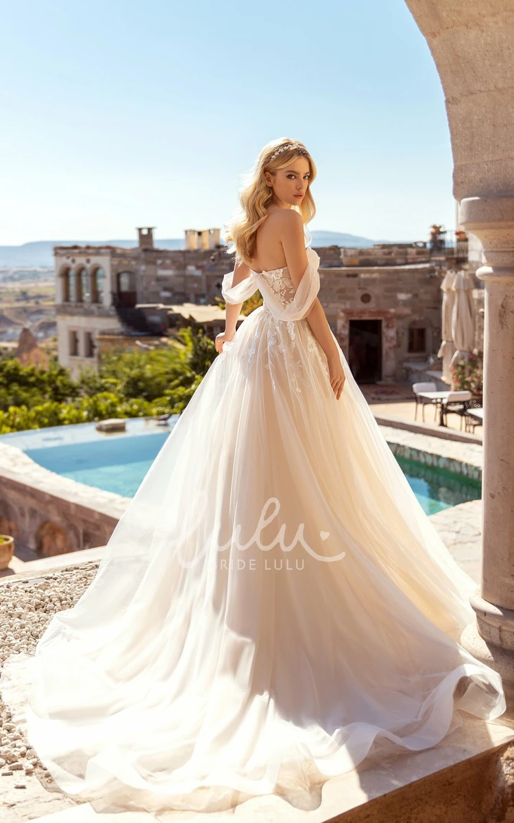 Elegant Off-the-shoulder Satin A-Line Wedding Dress with Sleeveless Open Back