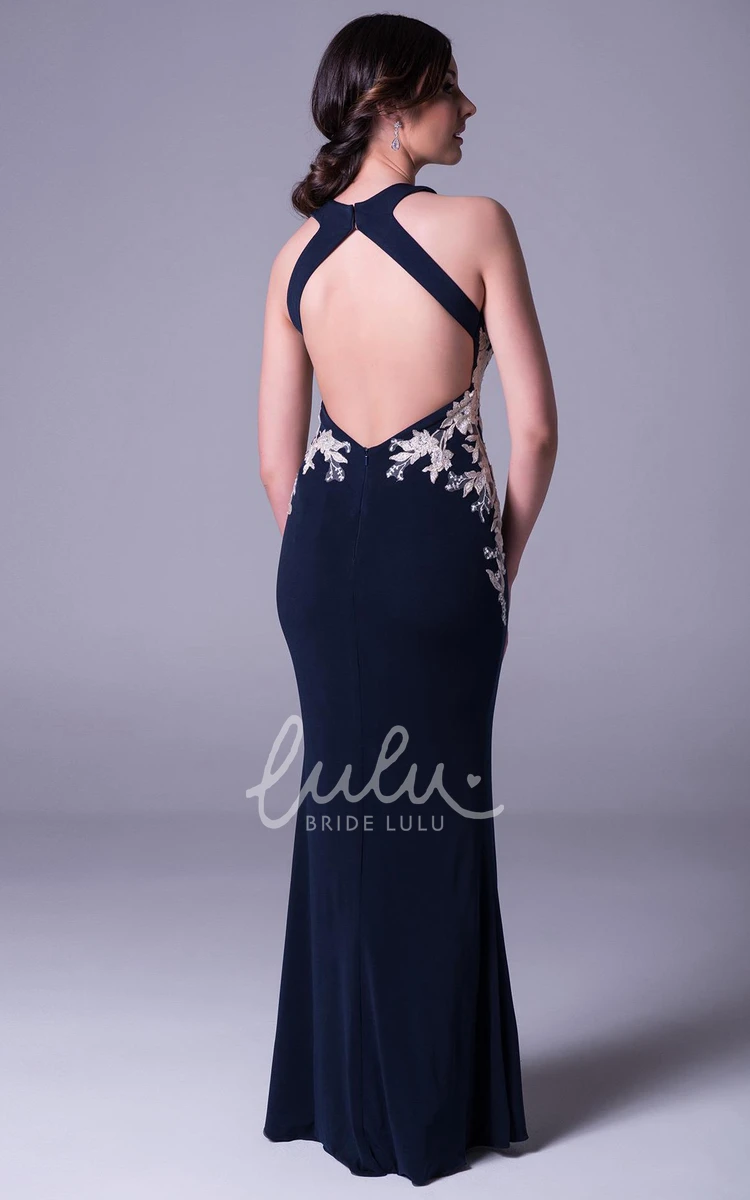 Maxi Sleeveless Appliqued Jersey Prom Dress Flowy Prom Dress 2025