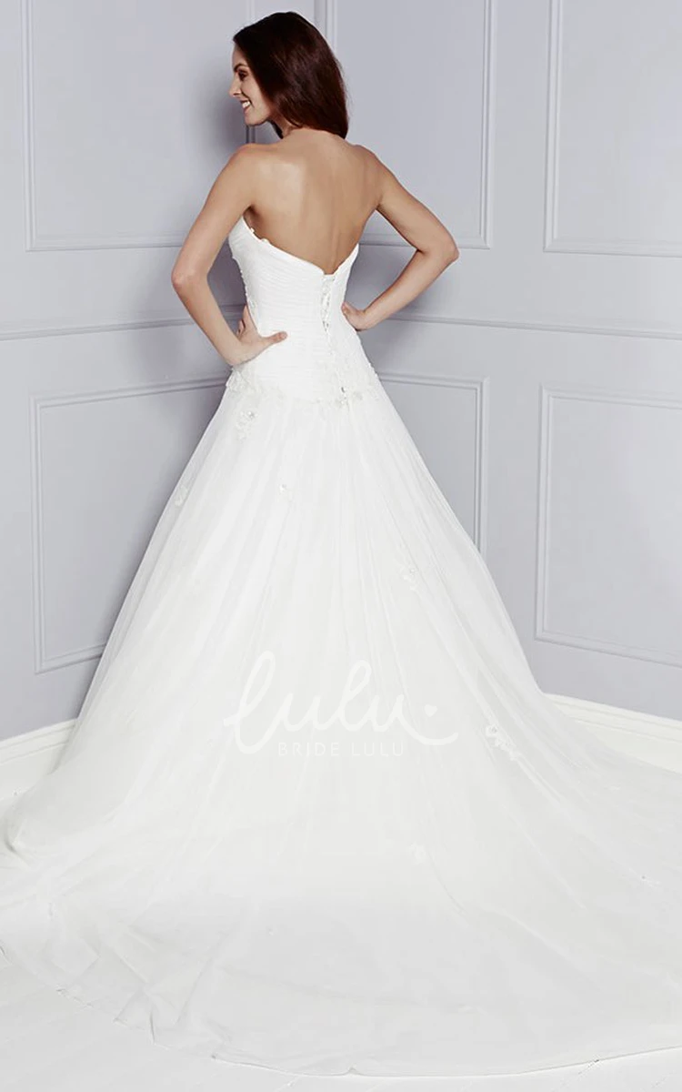 Appliqued Tulle A-Line Wedding Dress with Strapless Neckline