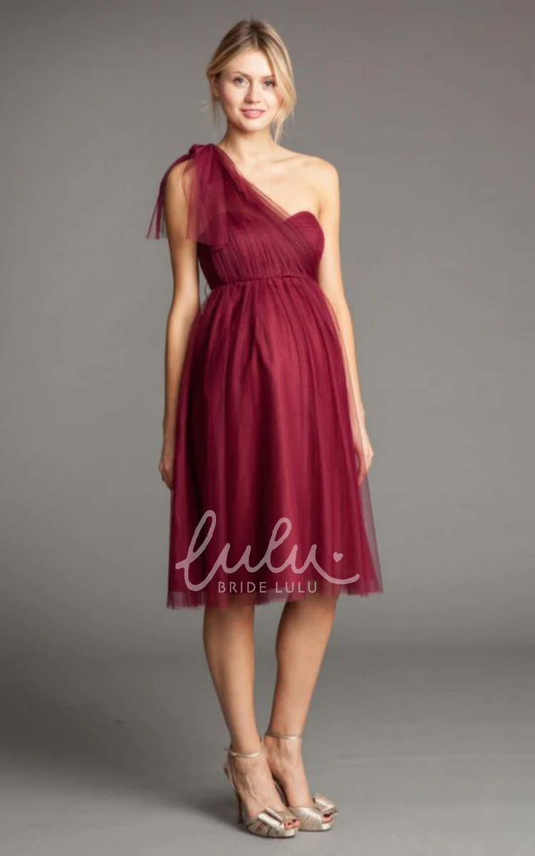 Knee-Length Sleeveless Tulle Bridesmaid Dress with Bow Classy Bridesmaid Dress