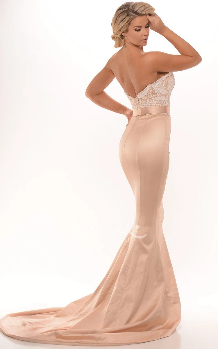 Beaded Sweetheart Satin Prom Dress with Backless Style Mermaid Prom Dress