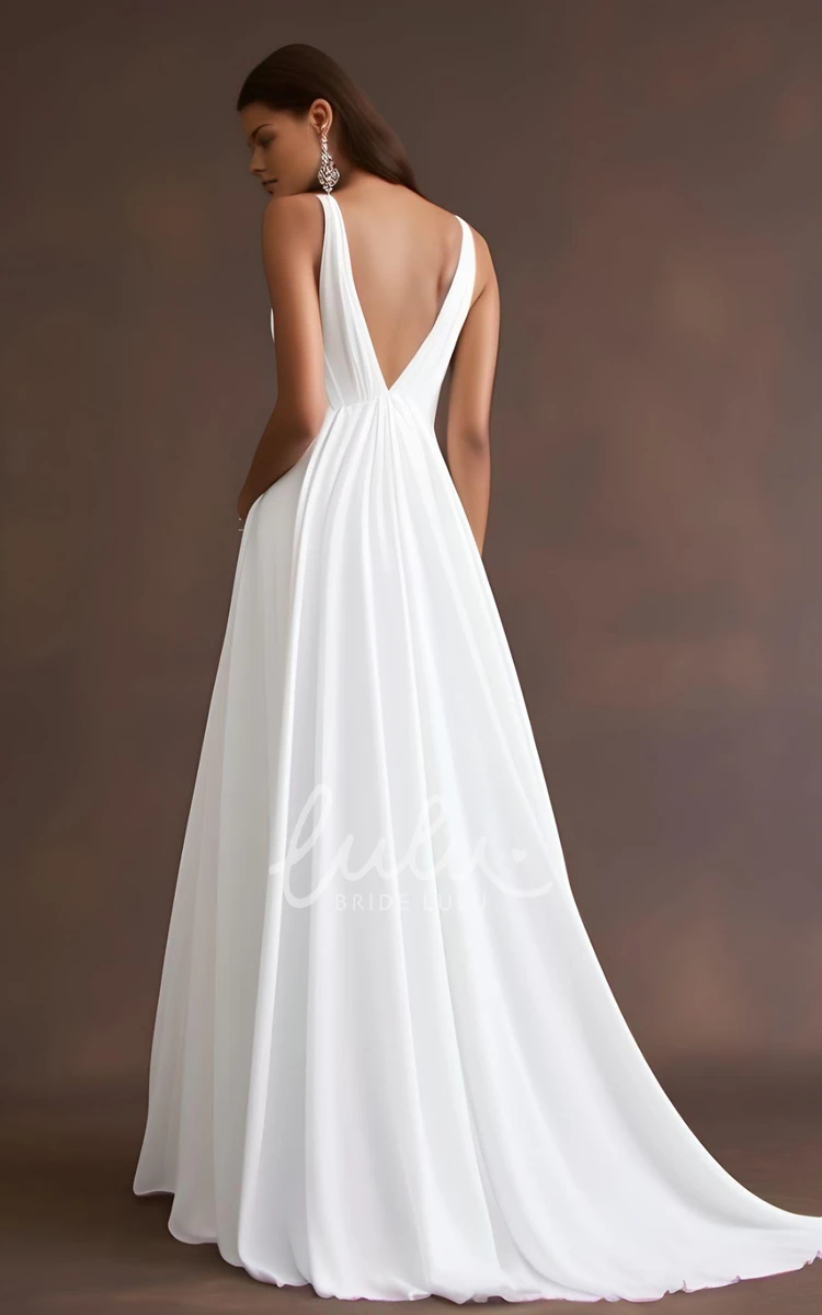 Casual A-Line Chiffon Wedding Dress Split Front Ethereal Modern Floor-length Sleeveless