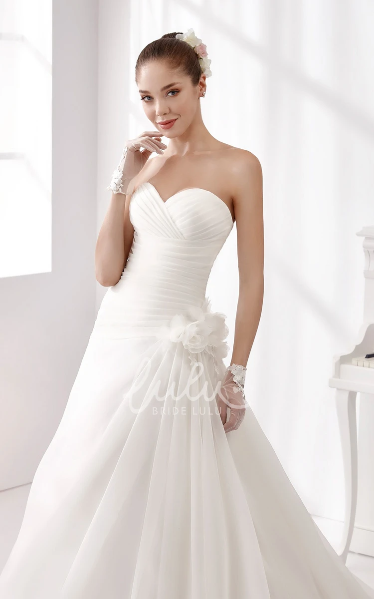 Chiffon A-Line Wedding Dress with Side Draping and Floral Embellishment