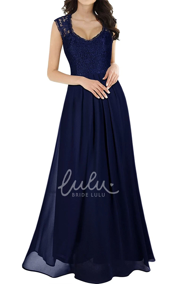 Romantic Sleeveless Lace Chiffon Scalloped A Line Dress with Ruffles Evening Dress