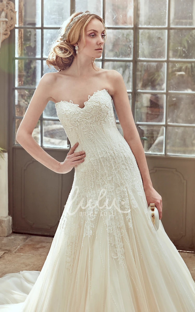 Sweetheart Tulle Wedding Dress with Pleated Skirt and Drop Waist Romantic Bridal Gown