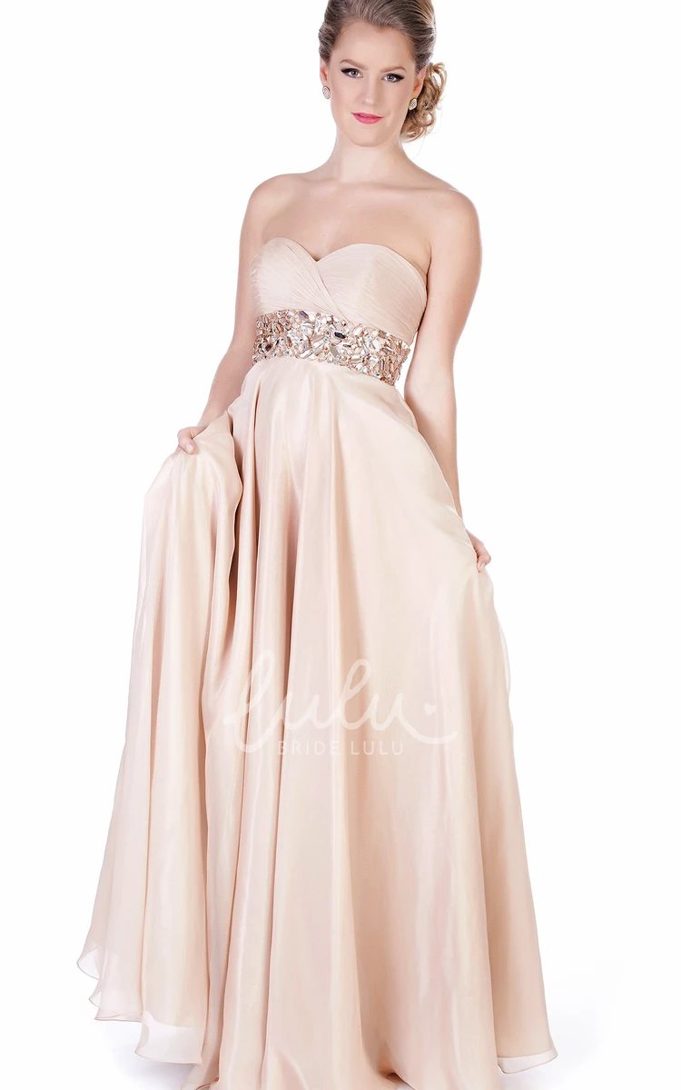 Criss-Cross Sleeveless A-Line Evening Dress with Sweetheart Neckline and Waist Jewelry