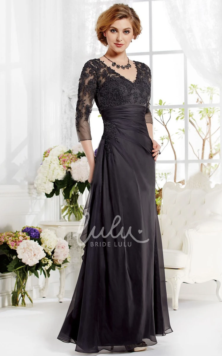 Applique and Pleated A-Line Gown with Sleeves for Special Occasions