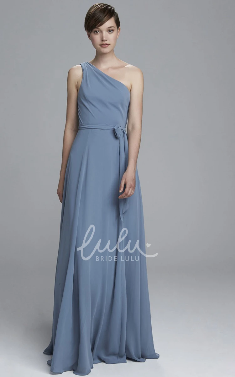 A-Line Chiffon Bridesmaid Dress with Floor-Length and One-Shoulder Bow
