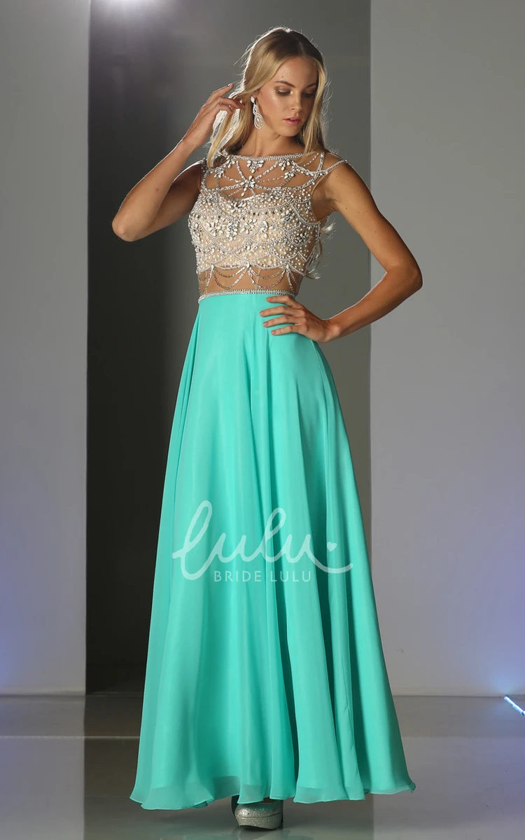 Chiffon A-Line Sleeveless Formal Dress with Keyhole and Beading