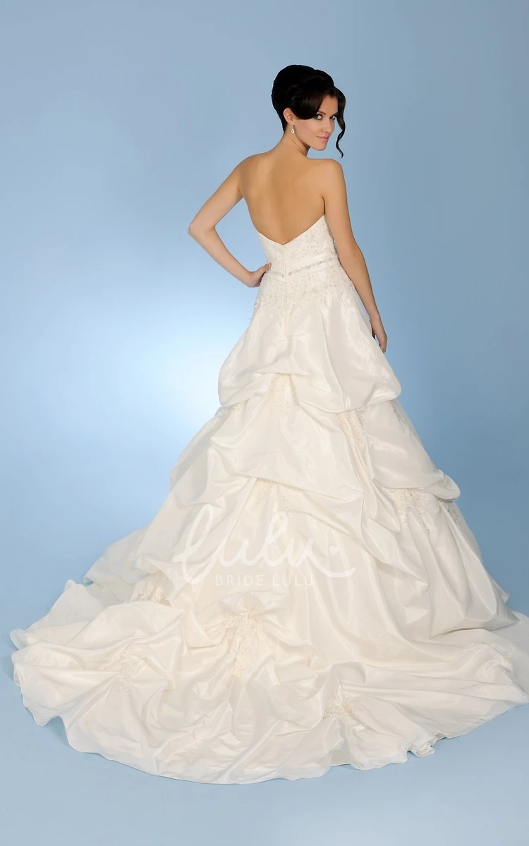 Jeweled Sweetheart Taffeta Wedding Dress with Beading and Pick Up Classy Bridal Gown