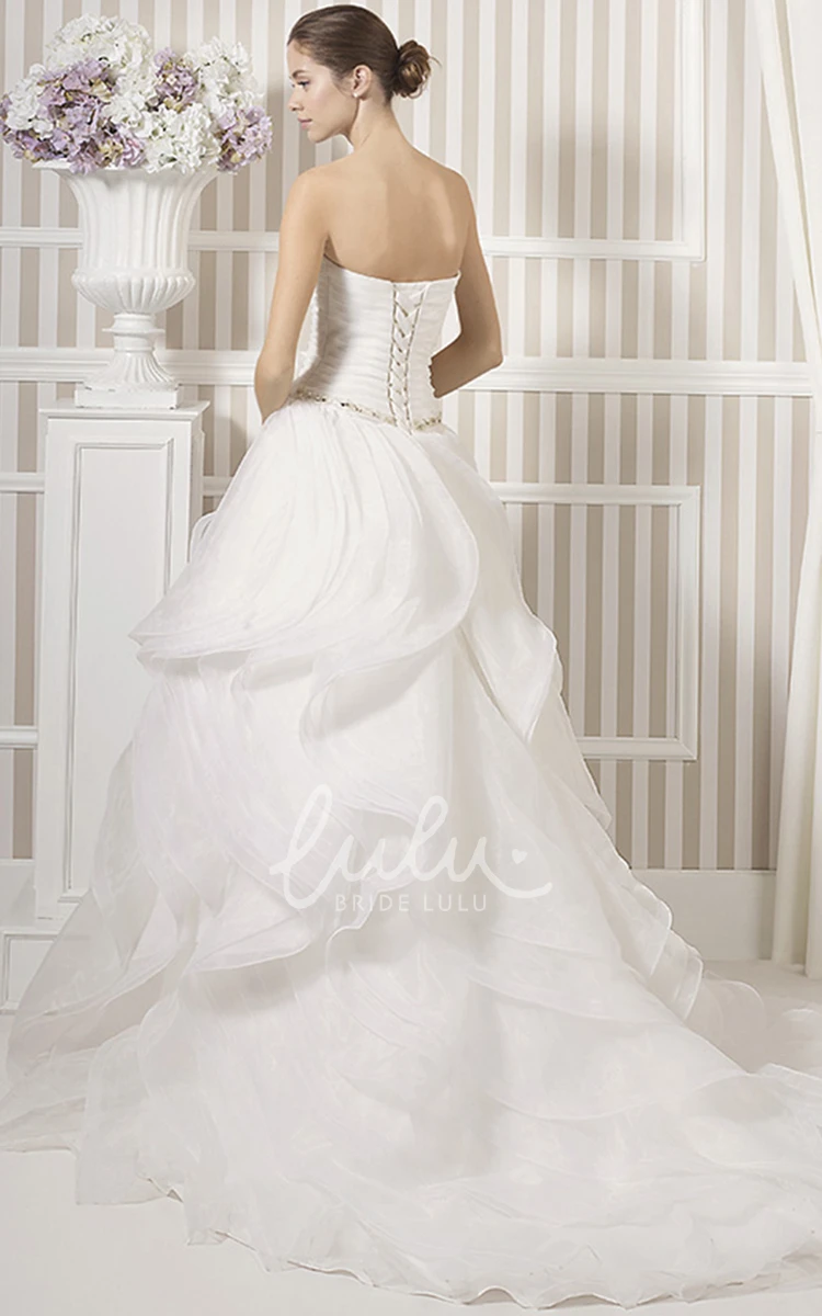 Sleeveless A-Line Organza Wedding Dress with Ruffles and Flower