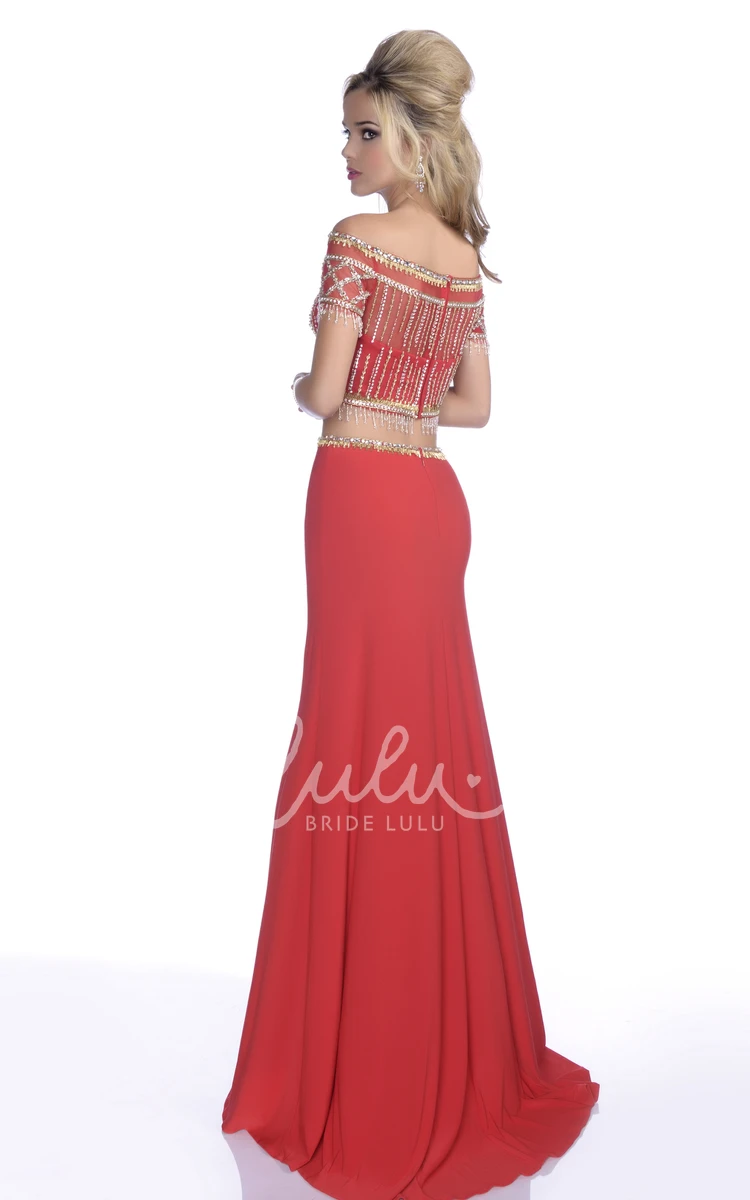 Crystal Applique Off-Shoulder Prom Dress Column Style