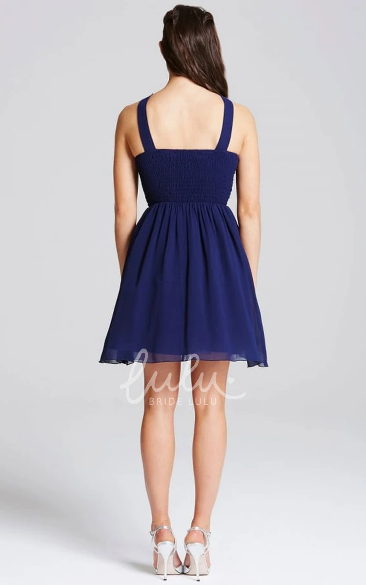 Beaded Chiffon Bridesmaid Dress Sleeveless Strapped Mini Style with Ruching