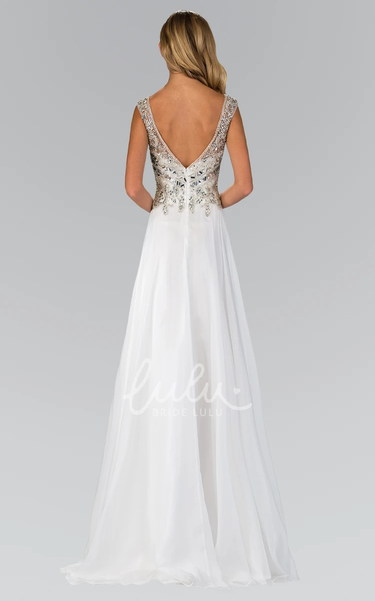 Chiffon A-Line Bridesmaid Dress with V-Neck Sleeveless Empire Waist and Low-V Back