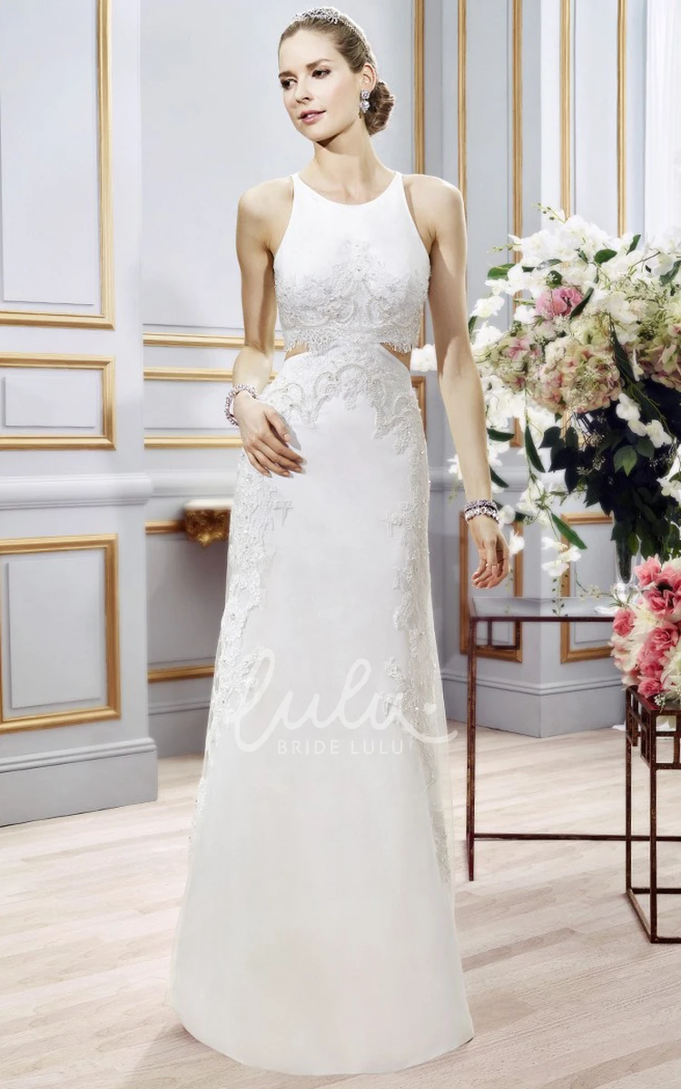 Satin Sheath Wedding Dress with Appliques and Court Train