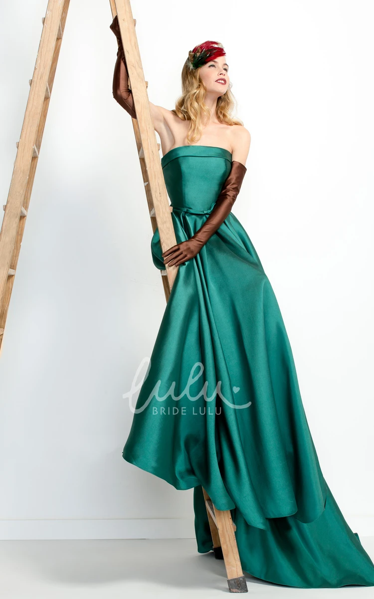 Strapless Satin Maxi Prom Dress Sleeveless