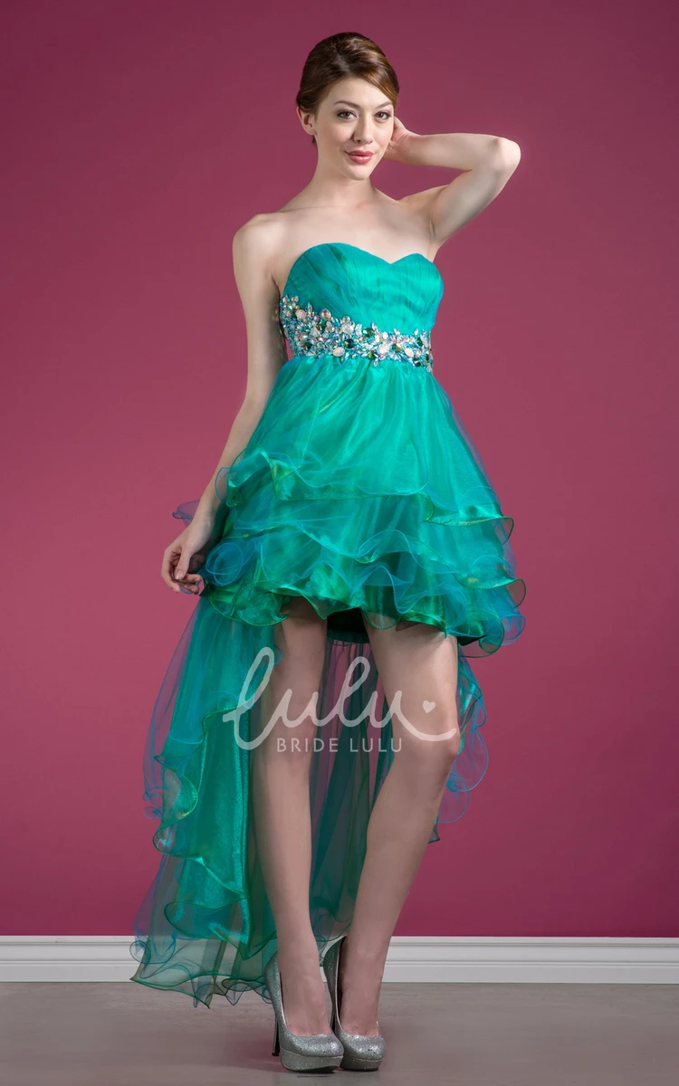 Sweetheart Sleeveless High-Low Tulle Prom Dress with Ruffles and Tiers