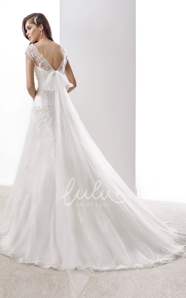A-Line Satin Wedding Dress with Lace Belt and Back Bow Satin A-Line Wedding Dress with Lace Belt
