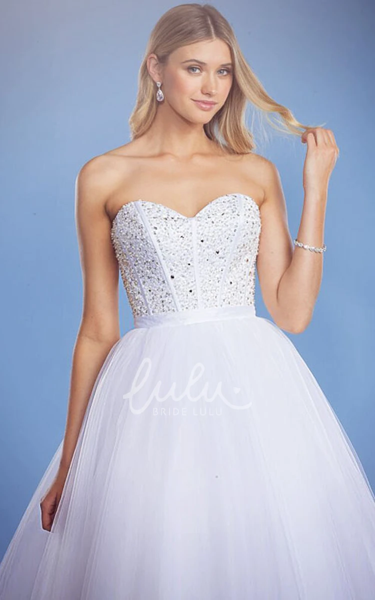 Crystal Tulle Sweetheart Wedding Dress Ball Gown Style with Floor-Length and Sleeveless Design