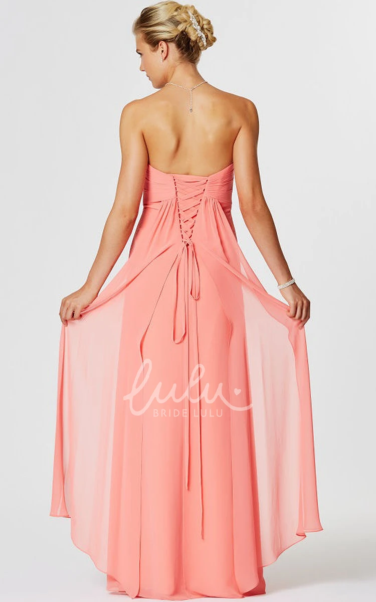 Sweetheart Chiffon Bridesmaid Dress with Ruched Bodice and Lace-Up Back