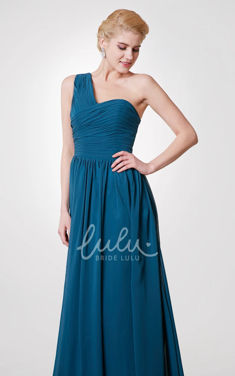 Empire A-line Chiffon Bridesmaid Dress with Modern One-shoulder Design and Pleated Skirt