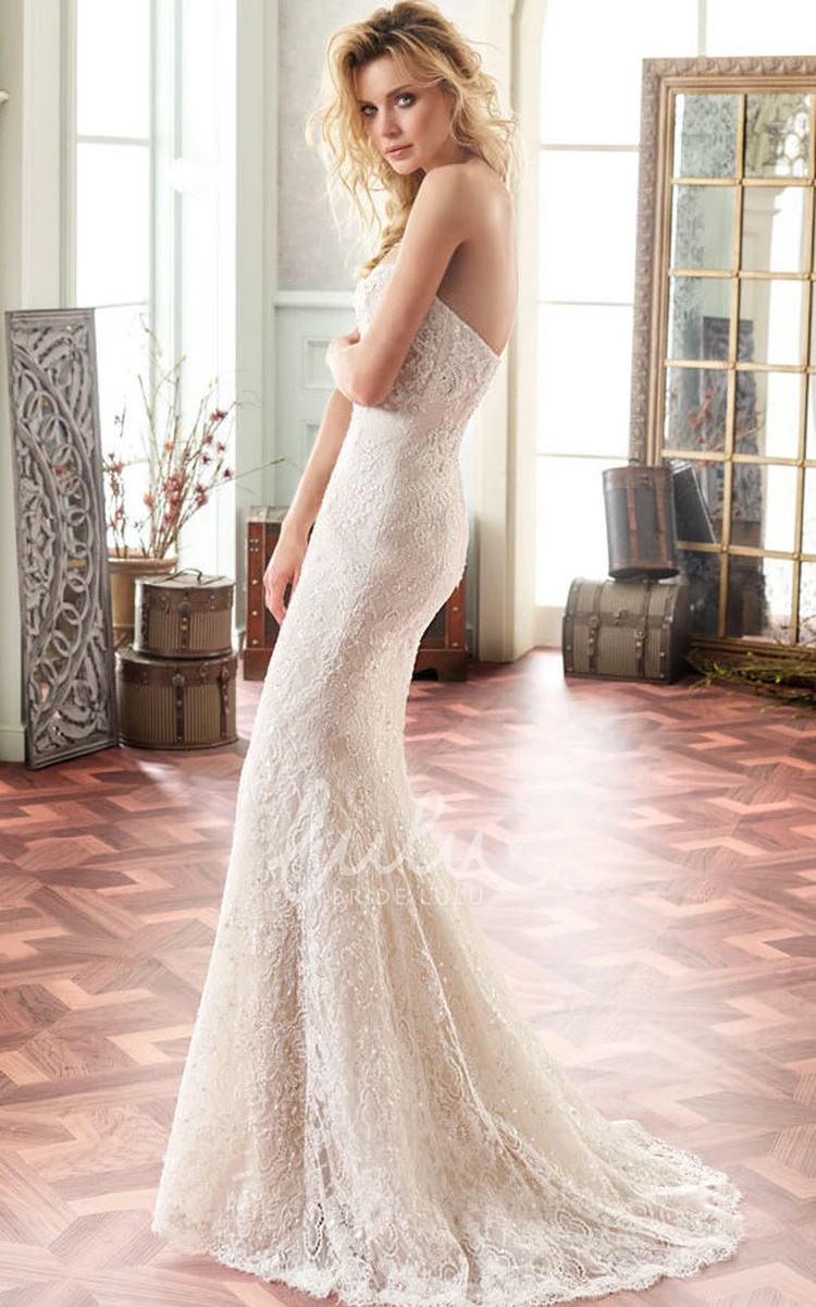 Beaded Lace Sweetheart Wedding Dress with Brush Train Elegant Bridal Gown