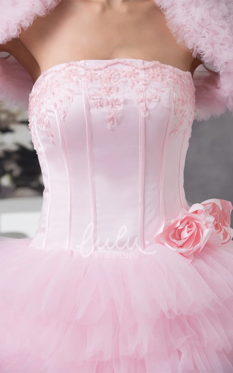 Ruffled Tulle Ball Gown Quinceanera Dress with Bolero Strapless Formal Dress