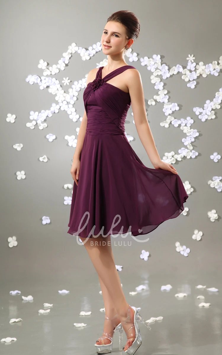 Chiffon Prom Dress With Floral Cross Straps Stylish & Short