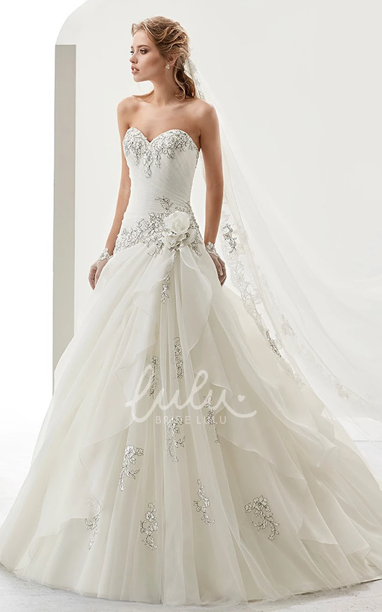 Beaded Sweetheart A-Line Bridal Dress with Ruffles and Flower Embellishment