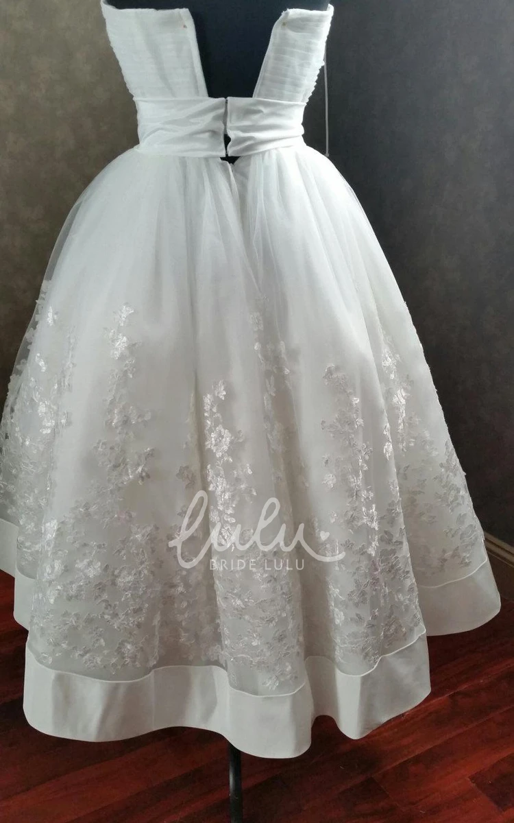 A-Line Tea-Length Wedding Dress with Applique and Bow Detail