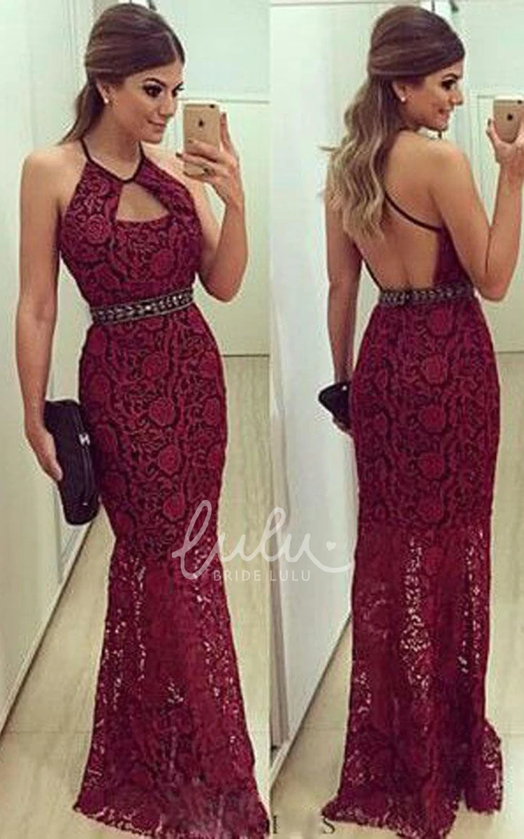 Floor-Length Sleeveless Mermaid Formal Dress with Lace Detail